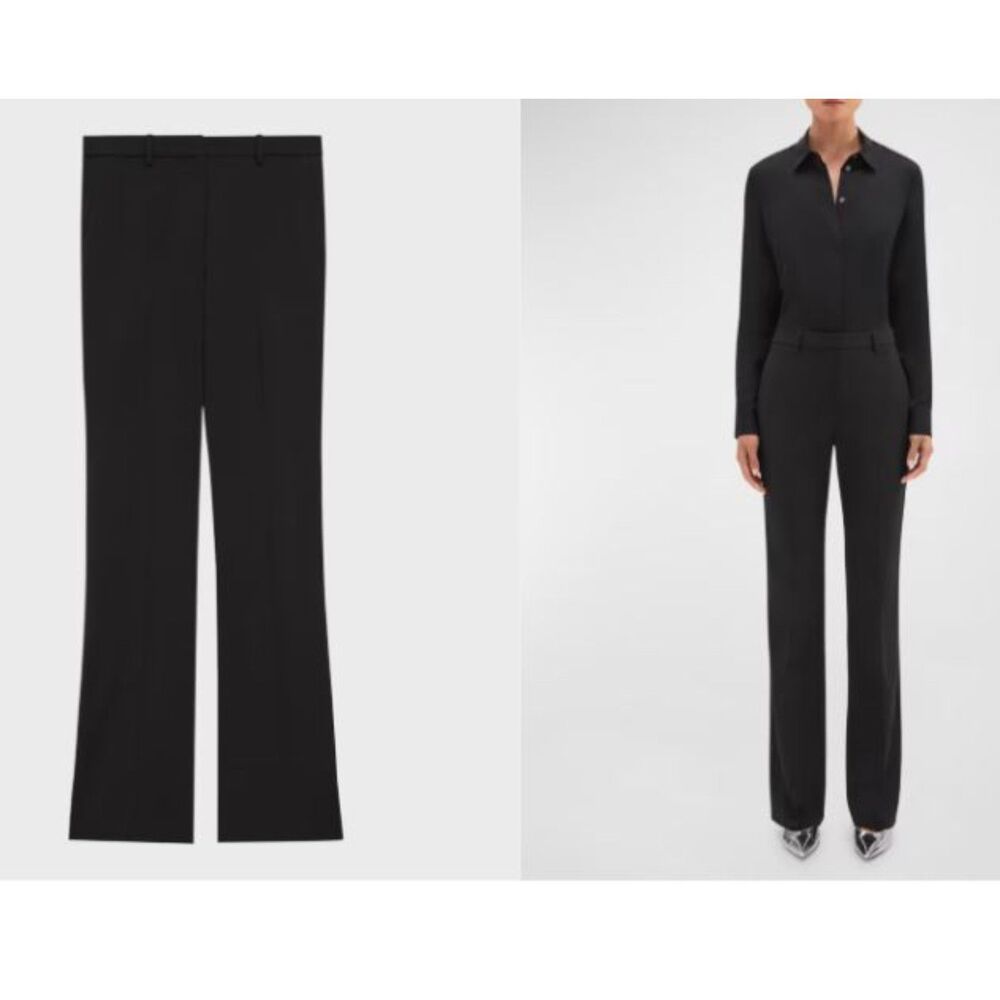 Theory Women's Denitria 4 Traceable Wool Pants Black Sz 14 NWT 298